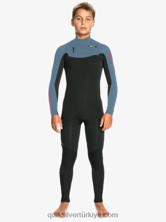 Quiksilver erkek çocuklar 8-16 4/3 günlük seans arkadan fermuarlı dalış elbisesi 226FP2226 siyah/taşra mavisi