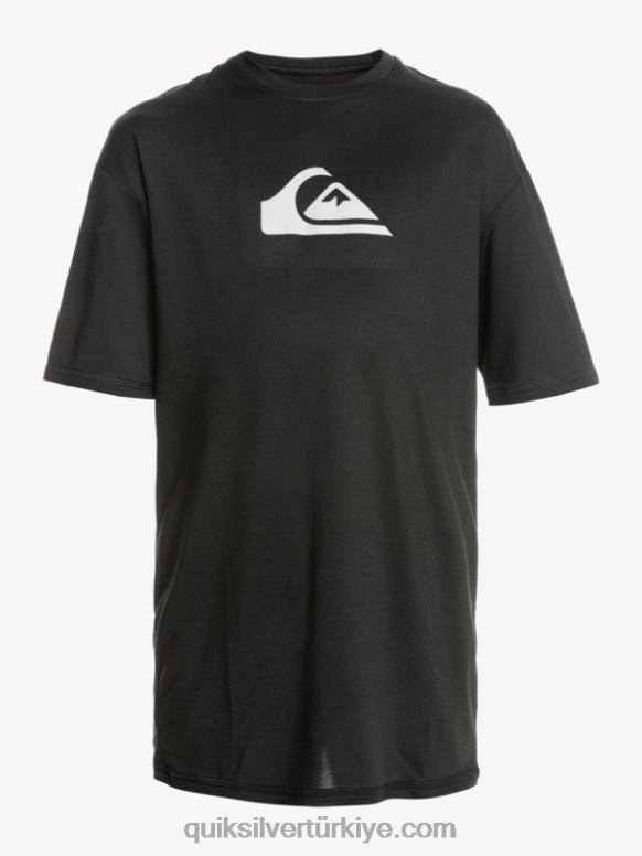 Quiksilver erkek çocuklar 8-16 düz çizgi kısa kollu upf 50 sörf t-shirt 226FP2134 siyah