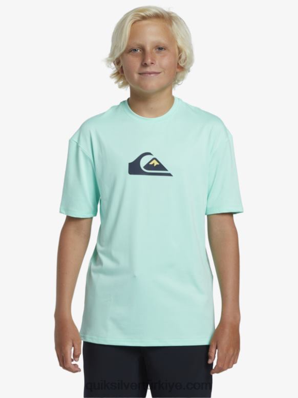 Quiksilver erkek çocuklar 8-16 düz çizgi kısa kollu upf 50 sörf t-shirt 226FP2137 plaj camı