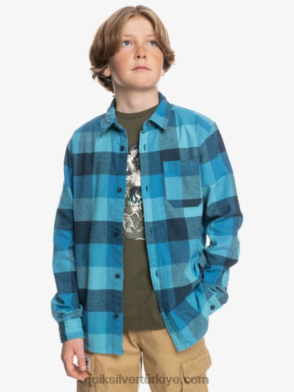 Quiksilver erkek çocuklar 8-16 anne sineği uzun kollu flanel gömlek 226FP2308 delph mavi anne sineği