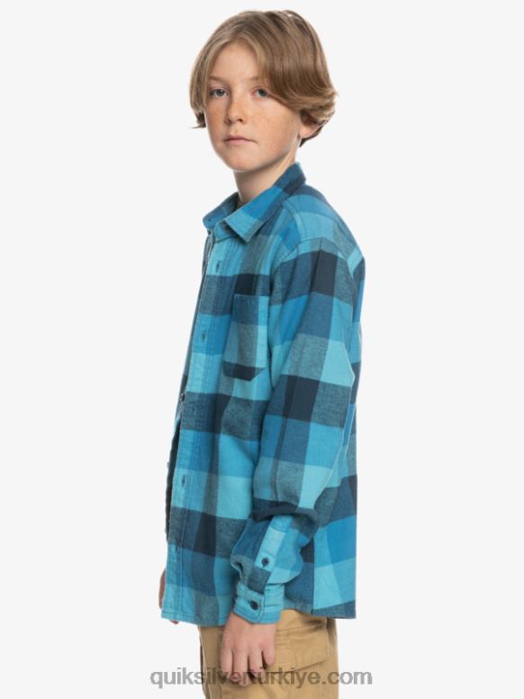Quiksilver erkek çocuklar 8-16 anne sineği uzun kollu flanel gömlek 226FP2308 delph mavi anne sineği