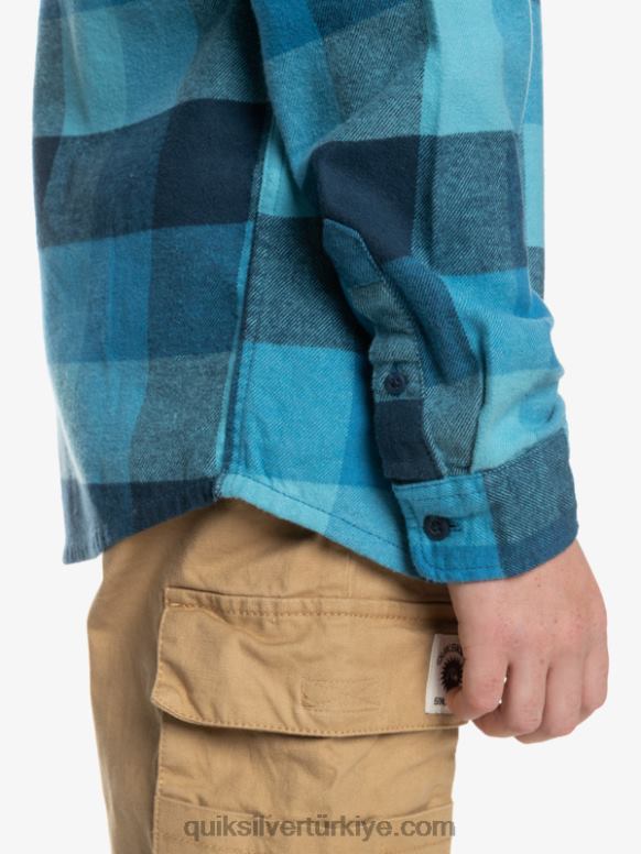 Quiksilver erkek çocuklar 8-16 anne sineği uzun kollu flanel gömlek 226FP2308 delph mavi anne sineği