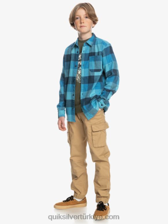 Quiksilver erkek çocuklar 8-16 anne sineği uzun kollu flanel gömlek 226FP2308 delph mavi anne sineği