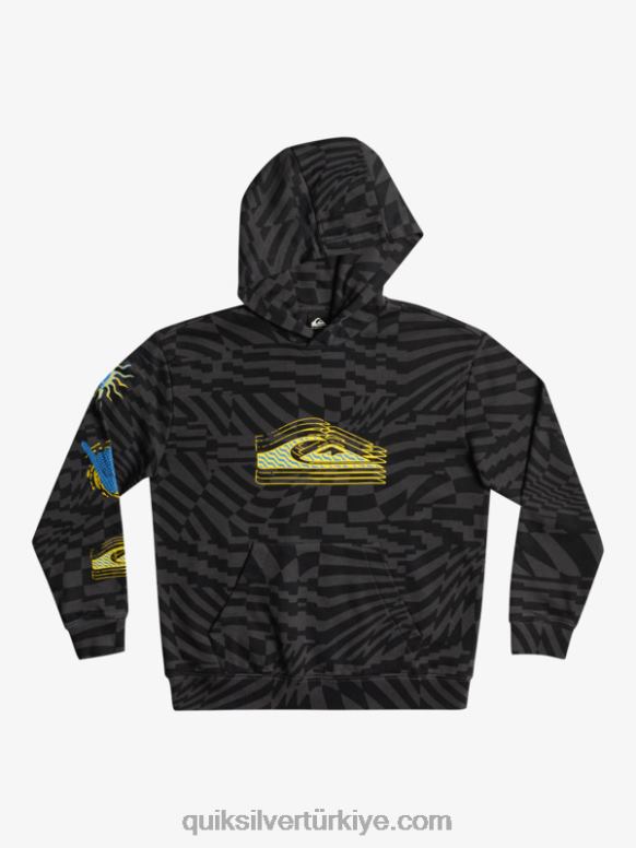 Quiksilver erkek çocuklar 8-16 kez büyük beden kapşonlu 226FP2052 kara radikal çarpı 231