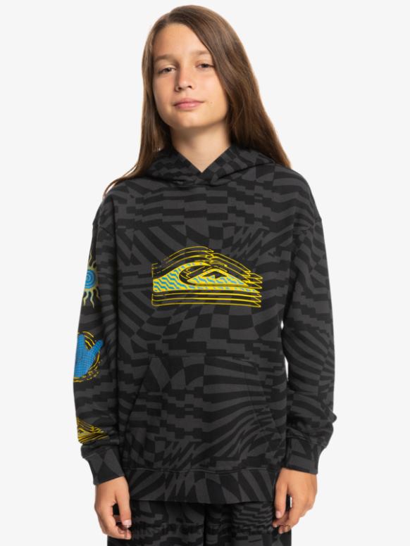 Quiksilver erkek çocuklar 8-16 kez büyük beden kapşonlu 226FP2052 kara radikal çarpı 231