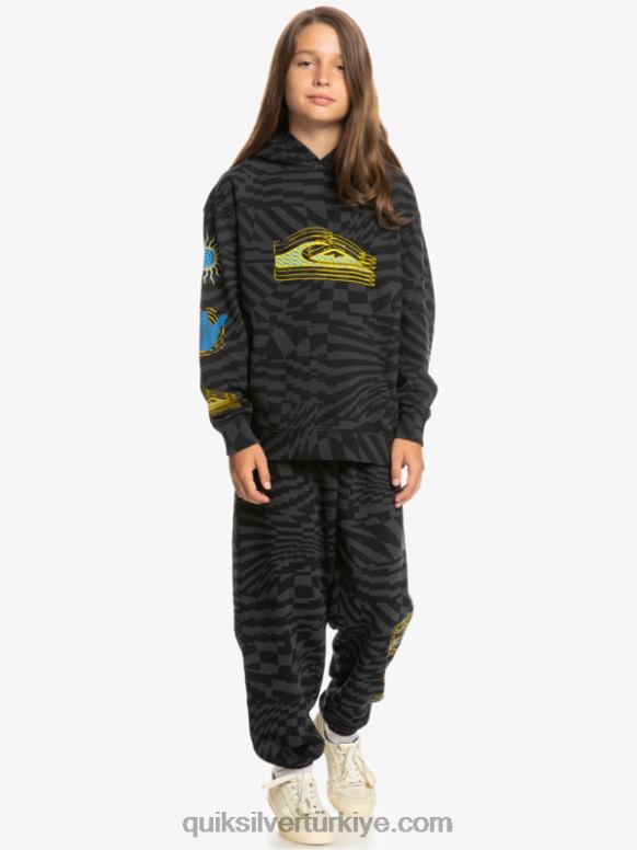 Quiksilver erkek çocuklar 8-16 kez büyük beden kapşonlu 226FP2052 kara radikal çarpı 231
