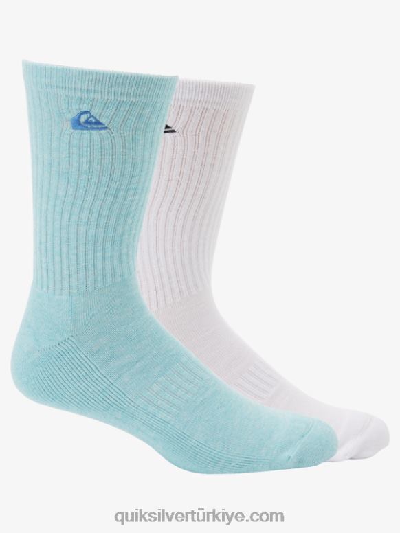 Quiksilver erkekler 2 paket düz mürettebat çorabı 226FP1060 açık mavi