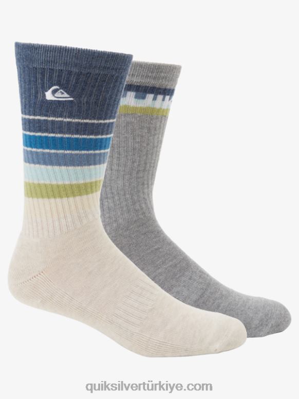 Quiksilver erkekler 2 paket günlük swell mürettebat çorabı 226FP1091 fildişi funda