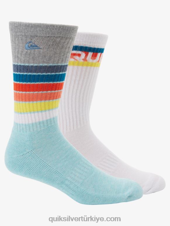 Quiksilver erkekler 2 paket günlük swell mürettebat çorabı 226FP1092 açık mavi