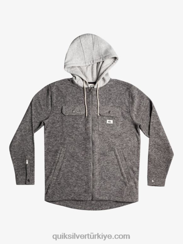 Quiksilver erkekler süper kabarık kapüşonlu polar fermuarlı ceket 226FP1472 koyu gri meşe