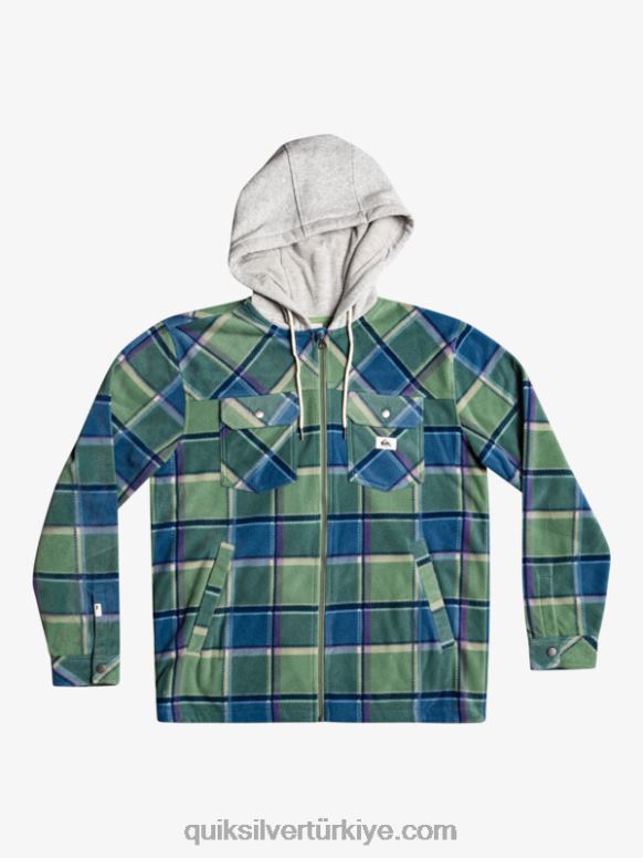 Quiksilver erkekler süper kabarık kapüşonlu polar fermuarlı ceket 226FP1473 Provence mavi flanel ekose