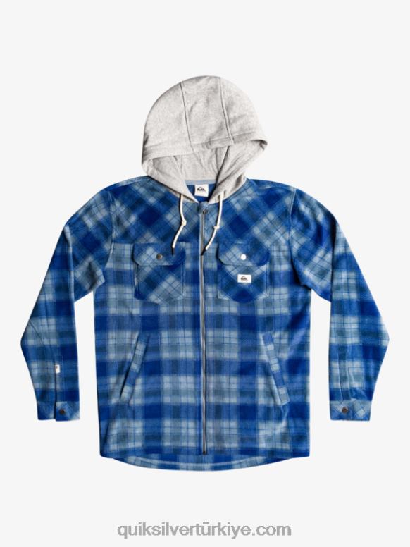Quiksilver erkekler süper kabarık kapüşonlu polar fermuarlı ceket 226FP1475 sodalite mavi süper kareli