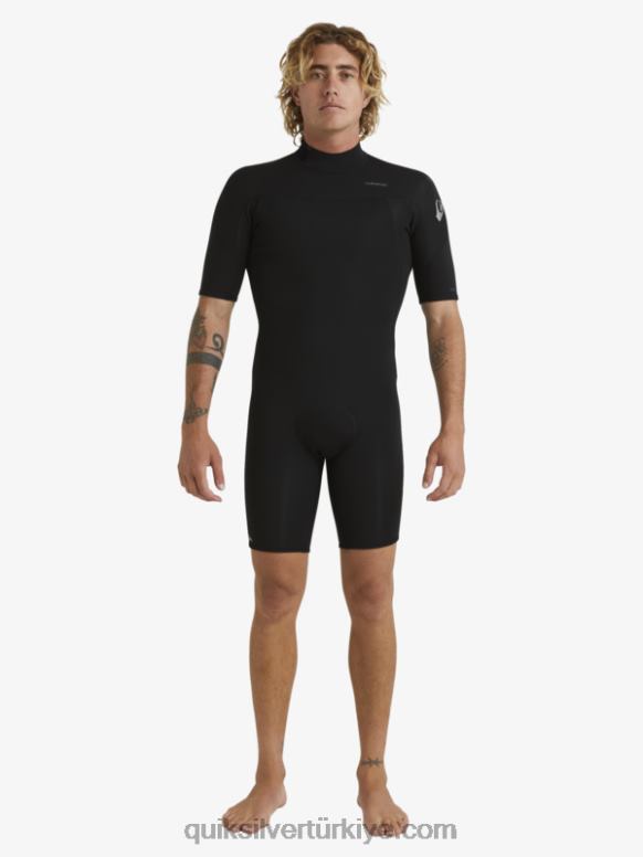 Quiksilver erkekler 2/2 mm günlük kullanımlar kısa kollu arkadan fermuarlı yaylı tulum 226FP1432 siyah