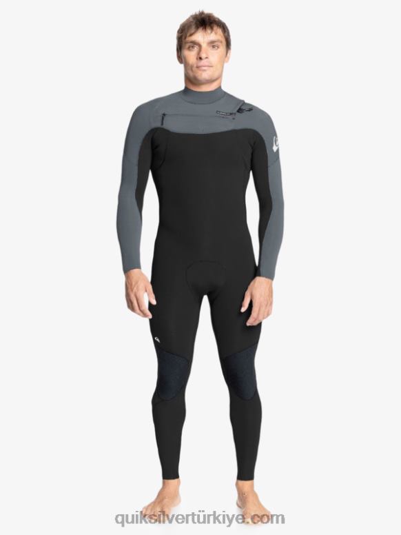 Quiksilver erkekler 3/2 günlük göğüs-fermuarlı dalış elbisesi 226FP1279 siyah/silah metali