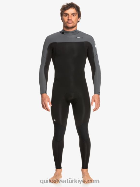 Quiksilver erkekler 3/2 günlük seans arkadan fermuarlı dalış elbisesi 226FP926 siyah/silah metali