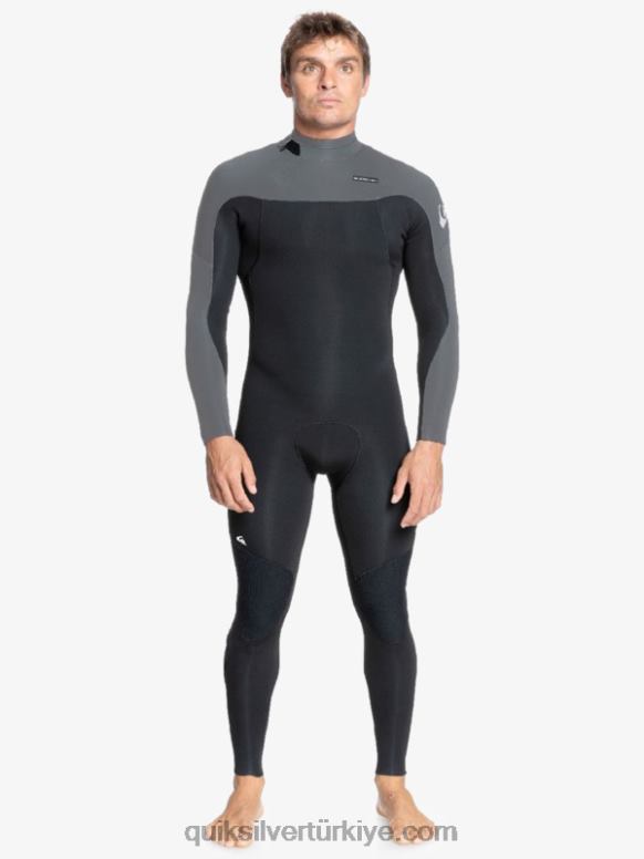 Quiksilver erkekler 4/3 günlük seans arkadan fermuarlı dalış elbisesi 226FP1173 siyah/silah metali