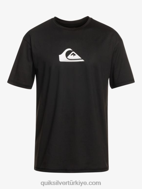 Quiksilver erkekler düz çizgi kısa kollu upf 50 sörf tişörtü 226FP882 siyah