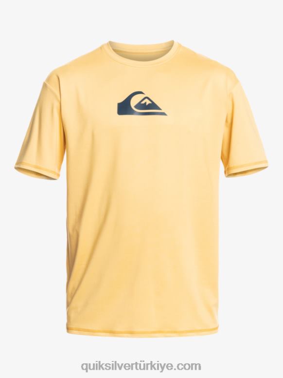 Quiksilver erkekler düz çizgi kısa kollu upf 50 sörf tişörtü 226FP887 buğday