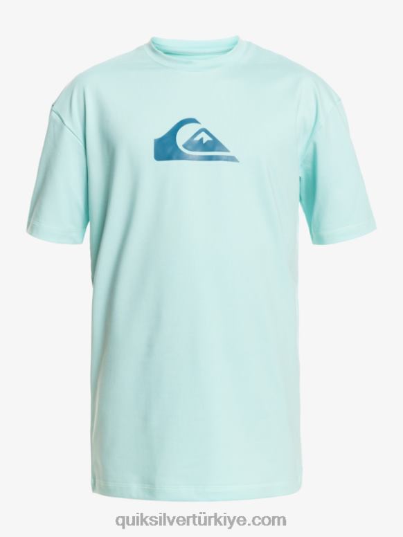 Quiksilver erkekler düz çizgi kısa kollu upf 50 sörf tişörtü 226FP889 melek mavisi
