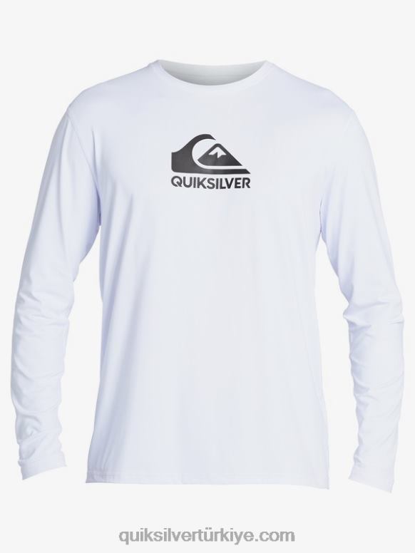 Quiksilver erkekler düz çizgi uzun kollu upf 50 sörf tişörtü 226FP1583 beyaz