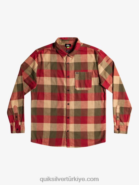 Quiksilver erkekler anne sineği uzun kollu flanel gömlek 226FP1571 yakut şarabı ana sineği