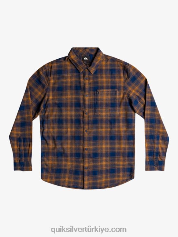 Quiksilver erkekler ganaway streç uzun kollu flanel gömlek 226FP1767 nişan mavi ganaway