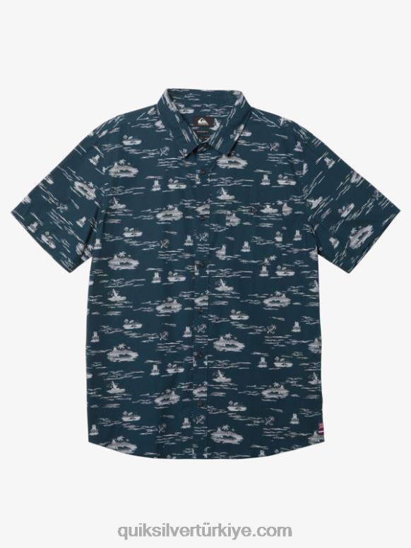 Quiksilver erkekler hawaii denizde kayıp kısa kollu gömlek 226FP1726 Gece yarısı donanması
