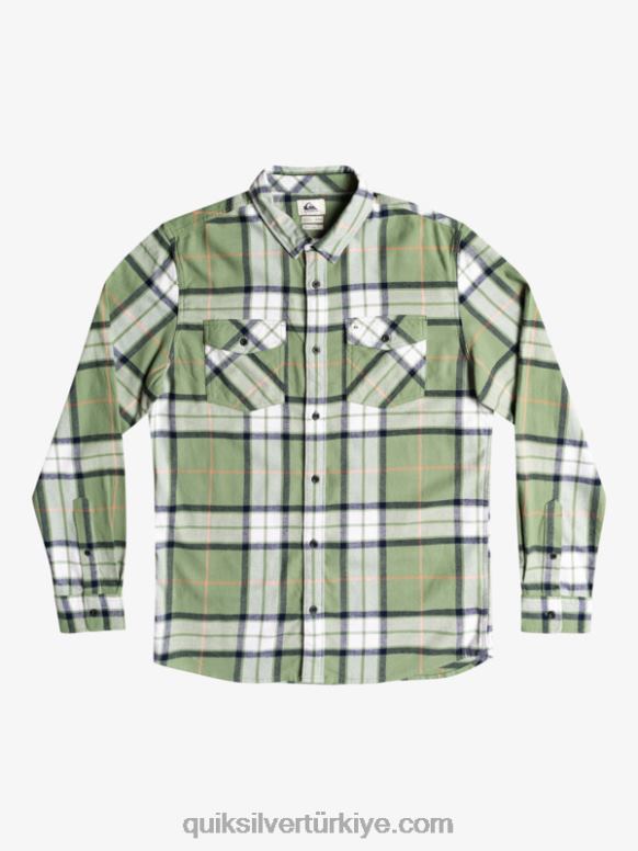 Quiksilver erkekler ıhlamur streç uzun kollu flanel gömlek 226FP1427 loden frost ıhlamur streç