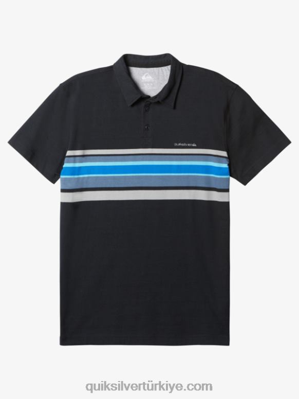 Quiksilver erkekler çizgili lite kısa kollu polo gömlek 226FP1624 siyah stripedlite1