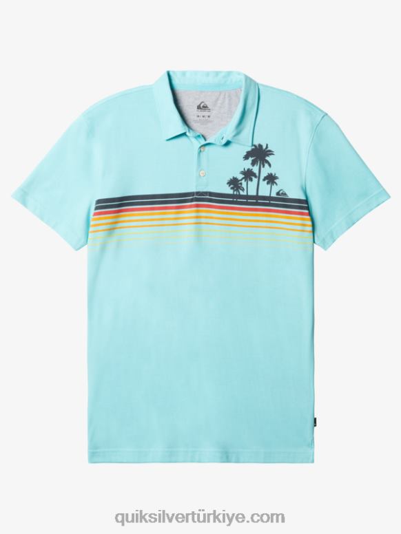 Quiksilver erkekler çizgili lite kısa kollu polo gömlek 226FP749 melek mavisi