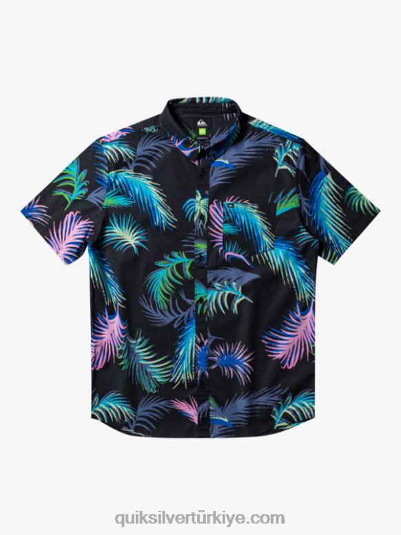 Quiksilver erkekler tropik glitch kısa kollu gömlek 226FP551 siyah tropikal aksaklık