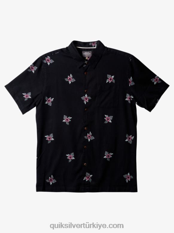 Quiksilver erkekler waterman küçük pedallar kısa kollu gömlek 226FP424 siyah küçük pedallar