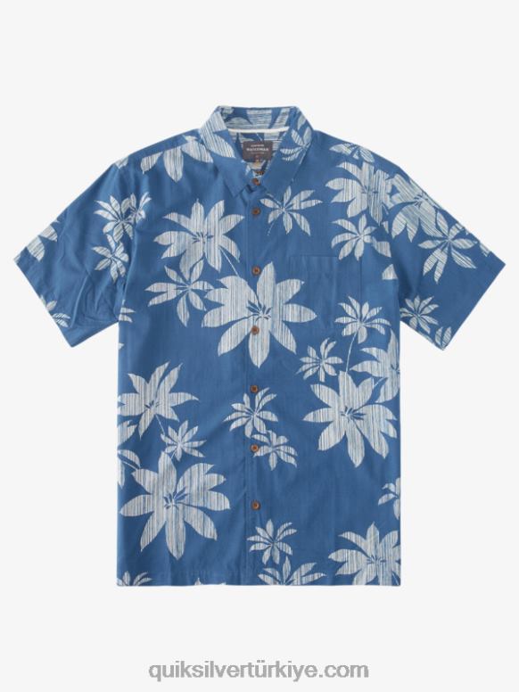 Quiksilver erkekler waterman sıcak geceler kısa kollu gömlek 226FP1488 mavi sıcak geceler