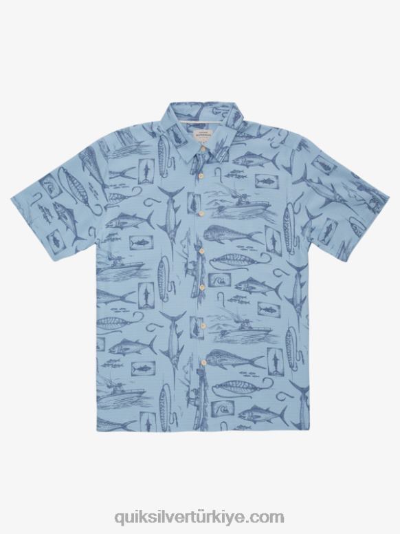 Quiksilver erkekler waterman slack line kısa kollu gömlek 226FP1218 alacakaranlık mavisi gevşek çizgi