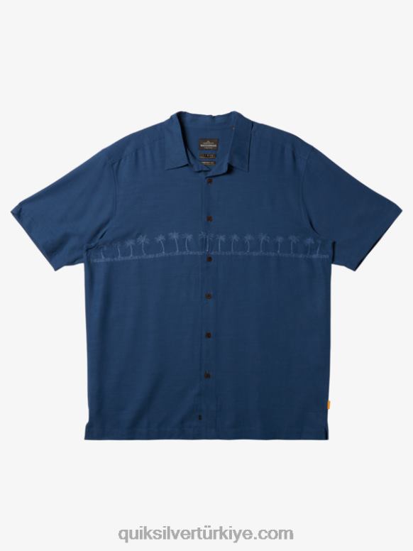 Quiksilver erkekler waterman tahiti palms premium kırışık önleyici gömlek 226FP872 mavi bayrak