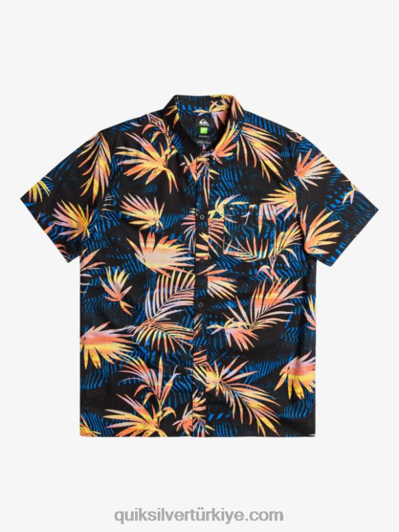 Quiksilver erkekler yırtık pamuklu kısa kollu gömlek 226FP1239 siyah yırtık