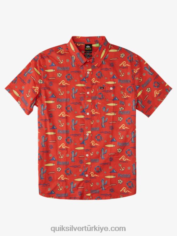 Quiksilver x Pacifico erkekler kısa kollu gömlek 226FP16 kırmızı pacifico quiksilver