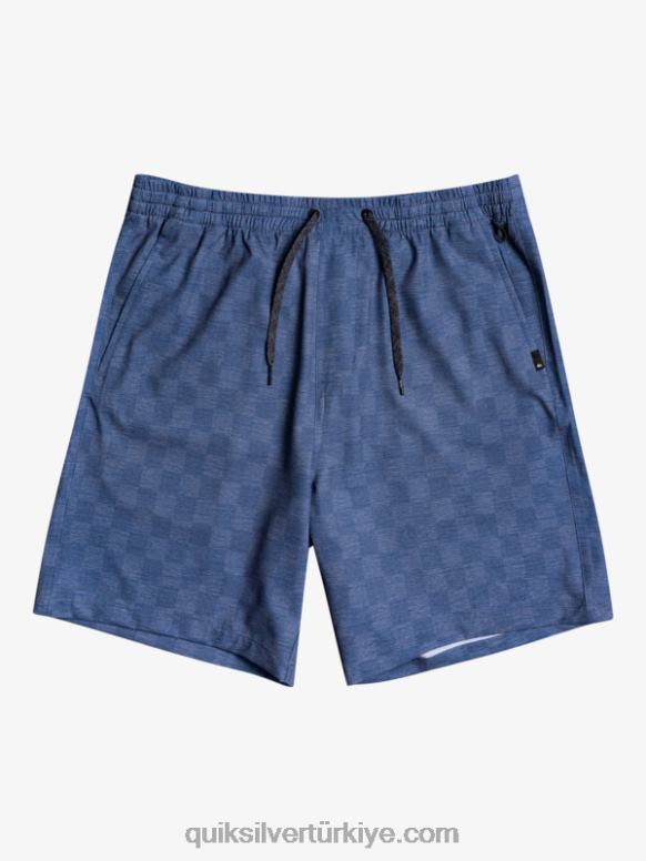 Quiksilver erkekler elastik ekose desenli 18 amfibi sörf şortu 226FP1854 sargasso deniz