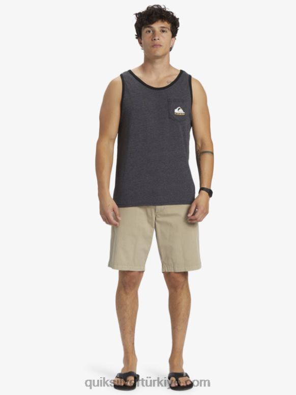 Quiksilver erkekler çok cepli tank tişört 226FP555 kömür funda