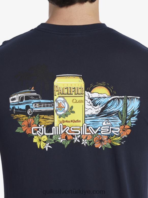 Quiksilver x Pacifico erkekler kilitli tişört 226FP1 donanma blazer